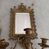 Napoleon III wall mirror with 3 bronze candlesticks and antique figures
