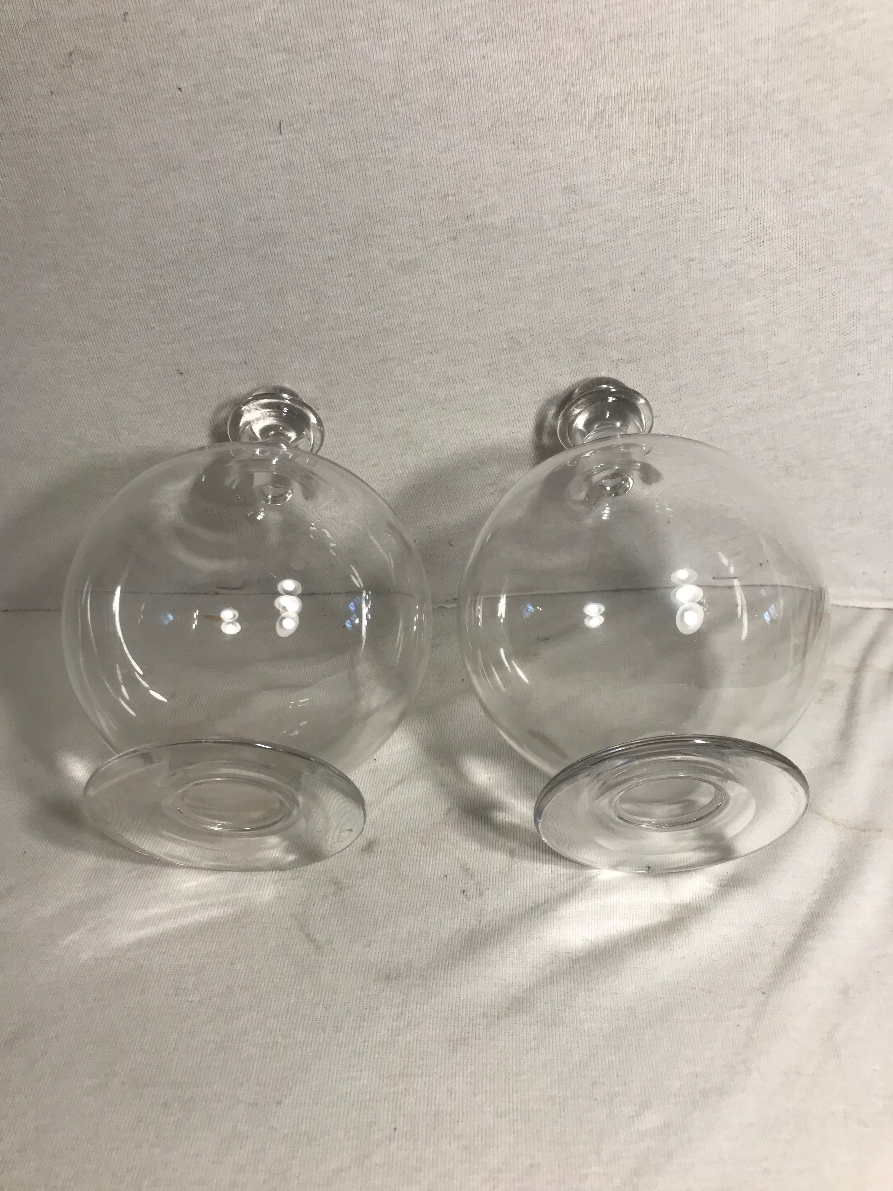 Pair Old Carafe Bombée Glass - Vintage Round Bouchon