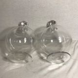Paire ancienne carafes bombée verre avec bouchon rond vintage
