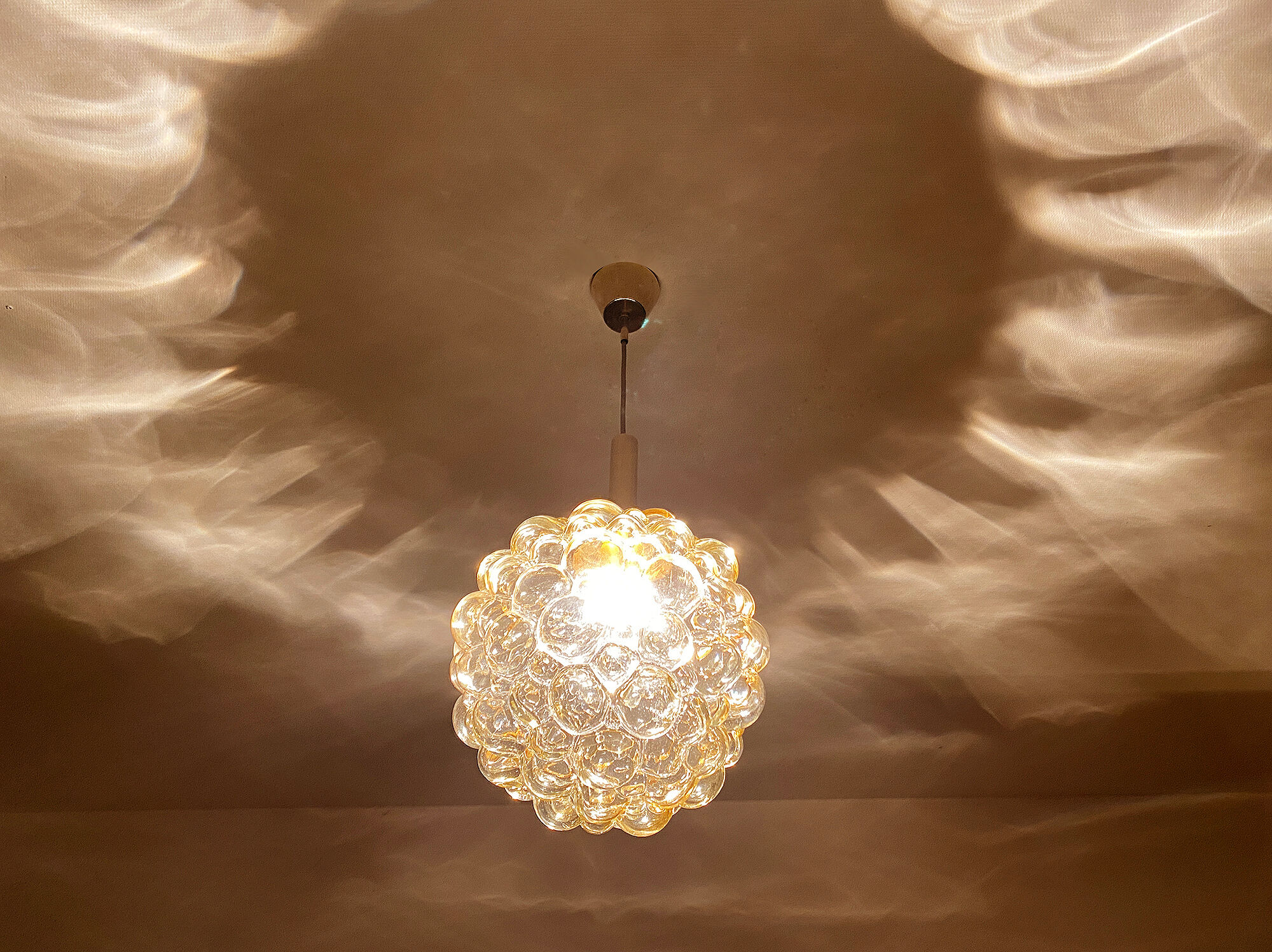 Vintage Limburg pendant lamp, Bubble Glass & Brass, 60s