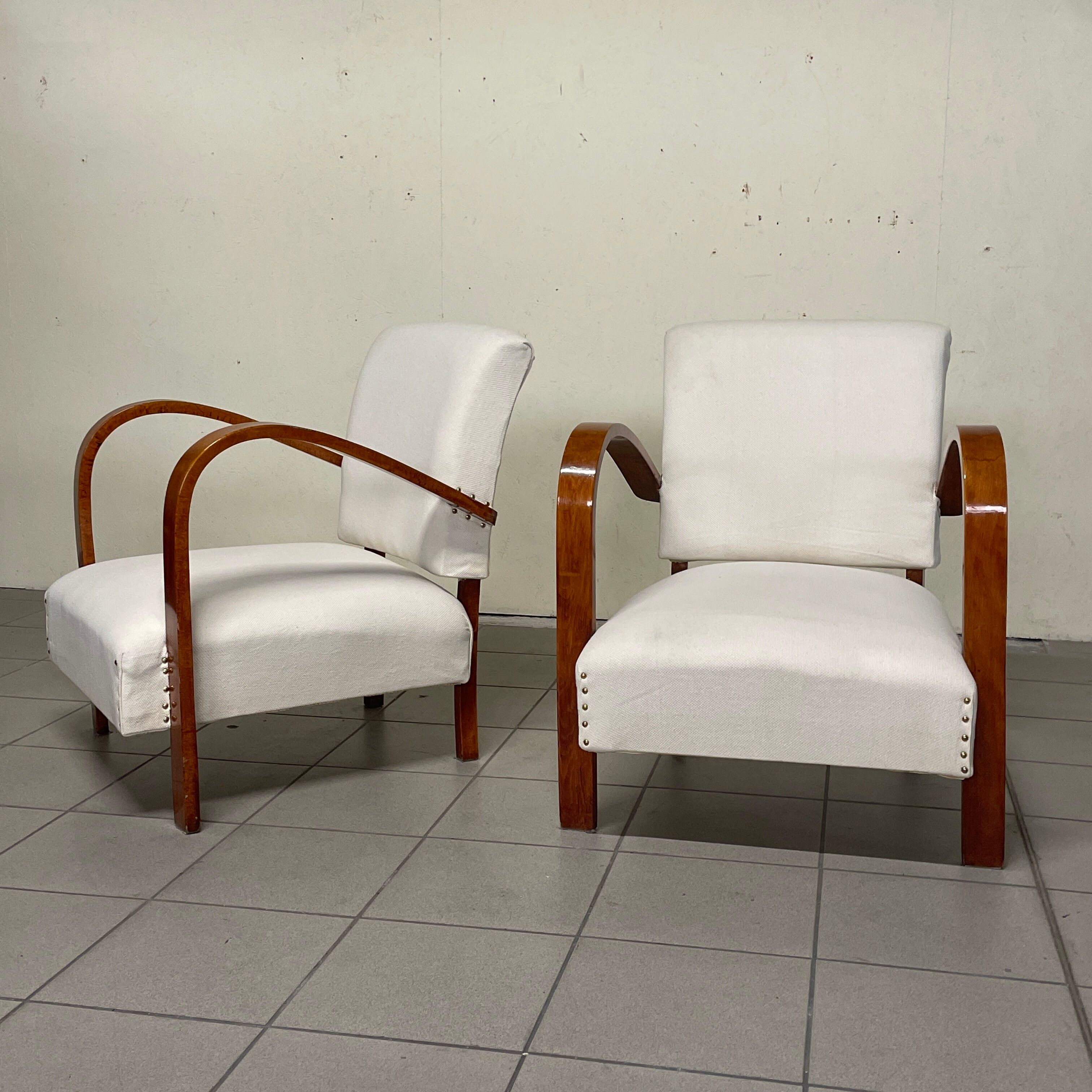 Pair of Art Deco Armchairs in Curved Wood, Italian Manufacture, 1930s - 1940s