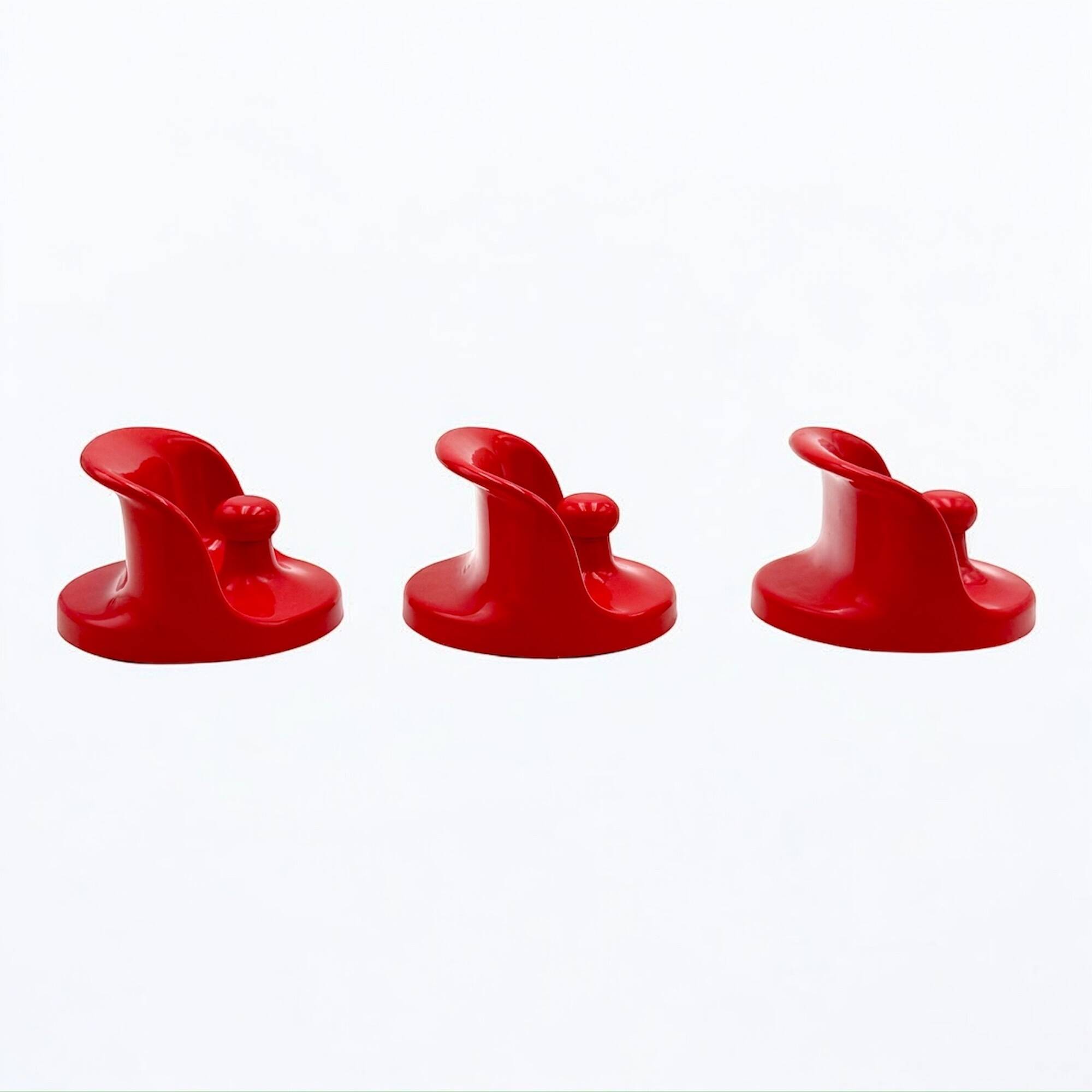 Set of Red Coat Hooks by Olaf Von Bohr for Kartell 1970s