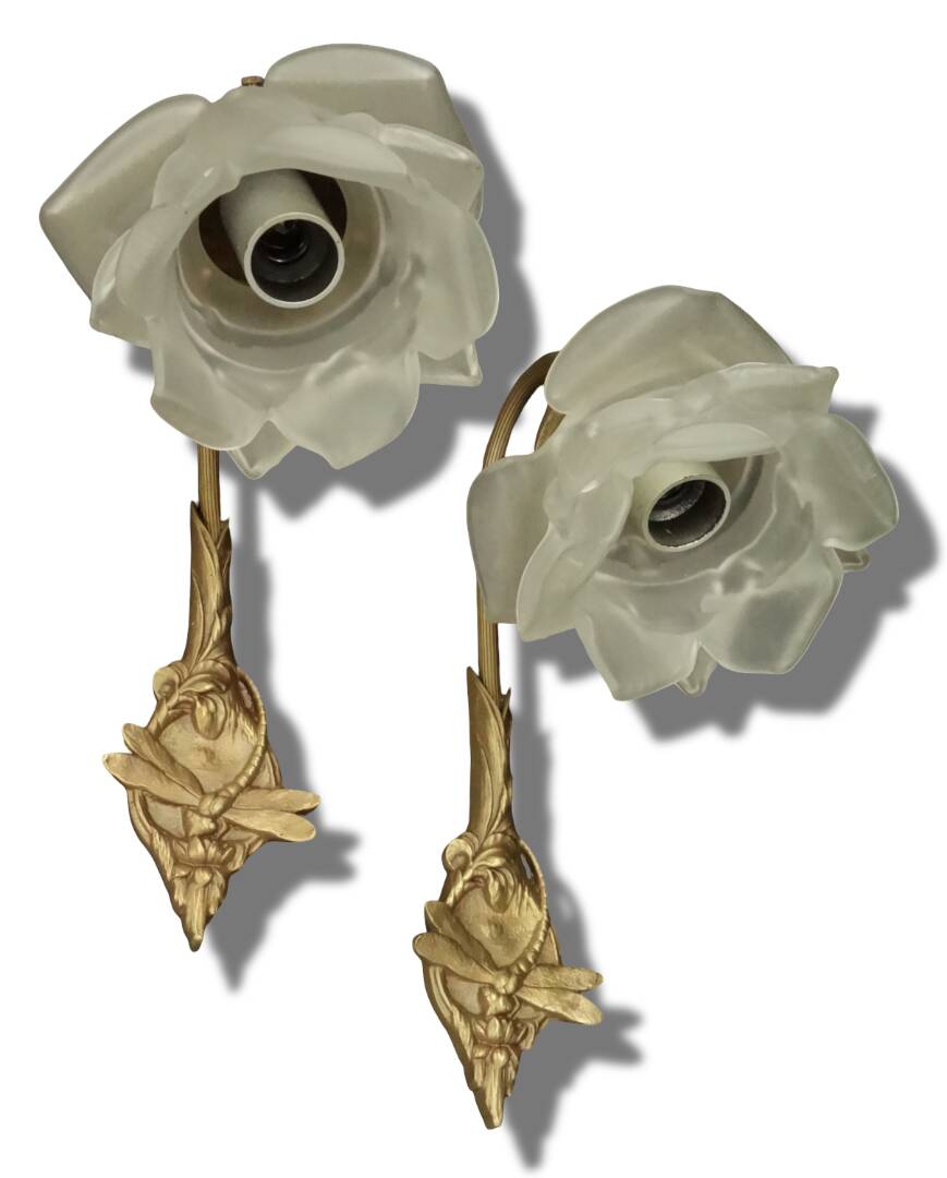 Pair of dragonfly wall sconces from the Art Nouveau period - bronze by Charles Ranc