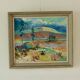 Huile sur panneau originale du milieu du siècle – « Paysage avec montagne »