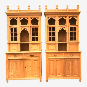 Pair of showcase furniture in solid fir XX century