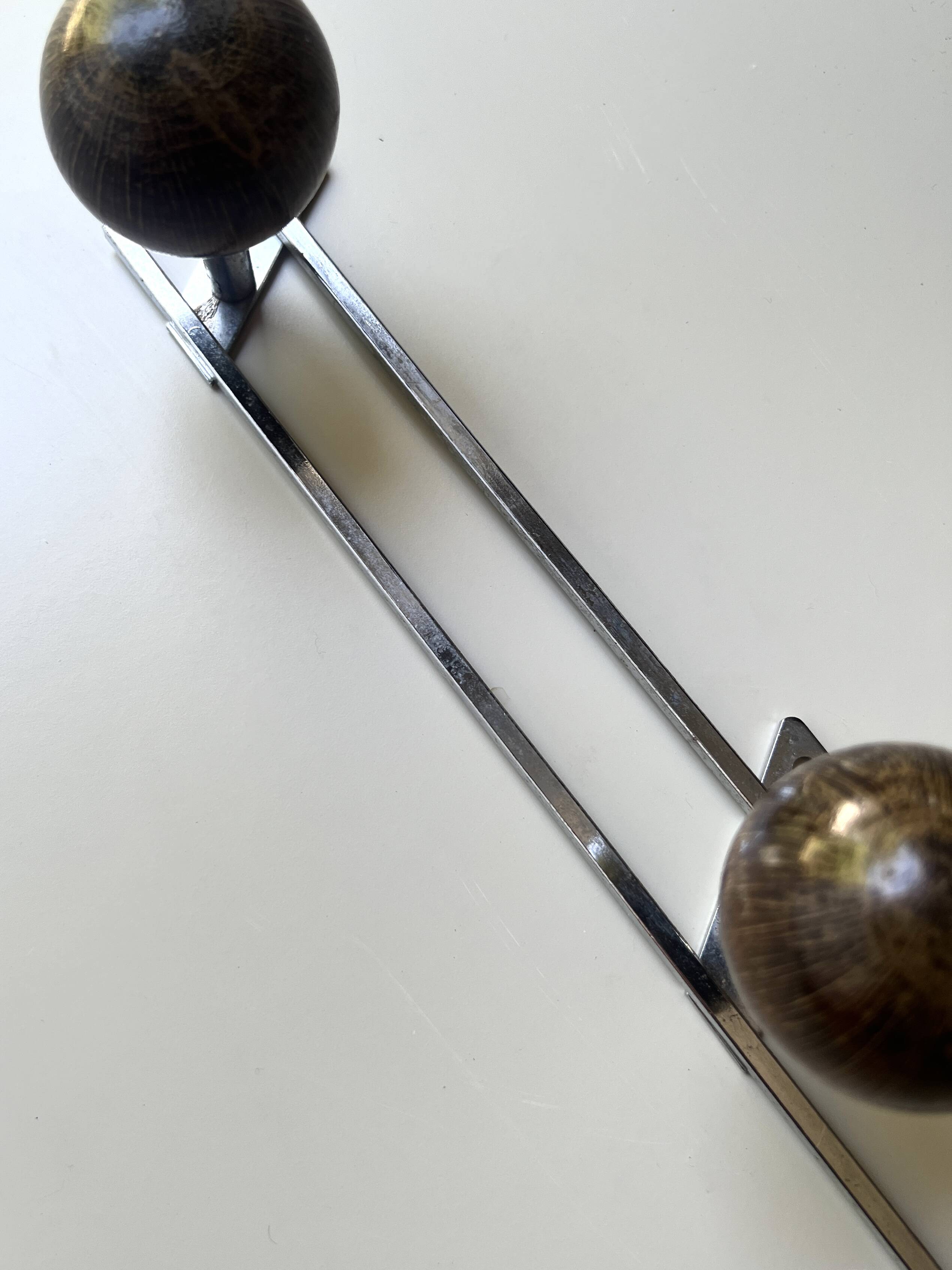 modernist coat rack in chrome and wood, 1970s design