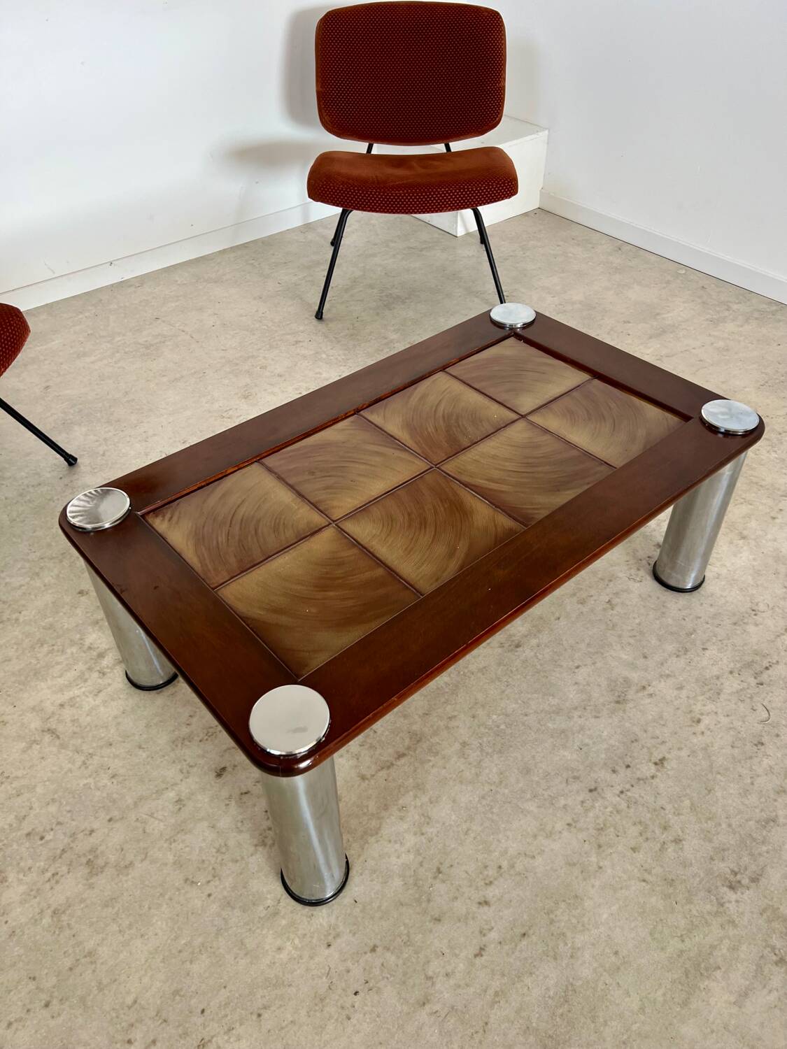 Old coffee table ceramic tile metal leg design from the 70s vintage