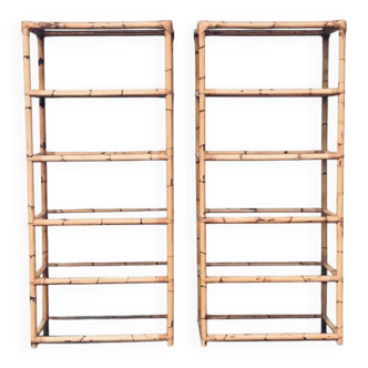 Boho Style Design Bamboo Shelving Units, Italy, 1960s, Set of 2