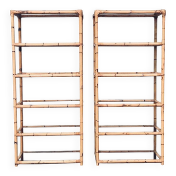 Boho Style Design Bamboo Shelving Units, Italy, 1960s, Set of 2