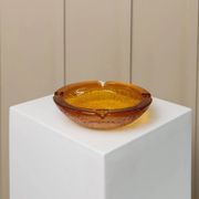Amber Glass Ashtray - Vintage Textured Glass, Italy 1980s, Decorative Retro Gift