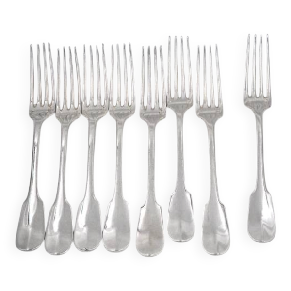Christofle Cluny, 8 fourchettes de table, 20,5 cm, métal argenté, excellent état