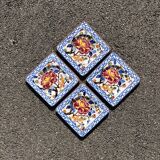 Set of 4 Gien earthenware cake dessert plates with peony decoration