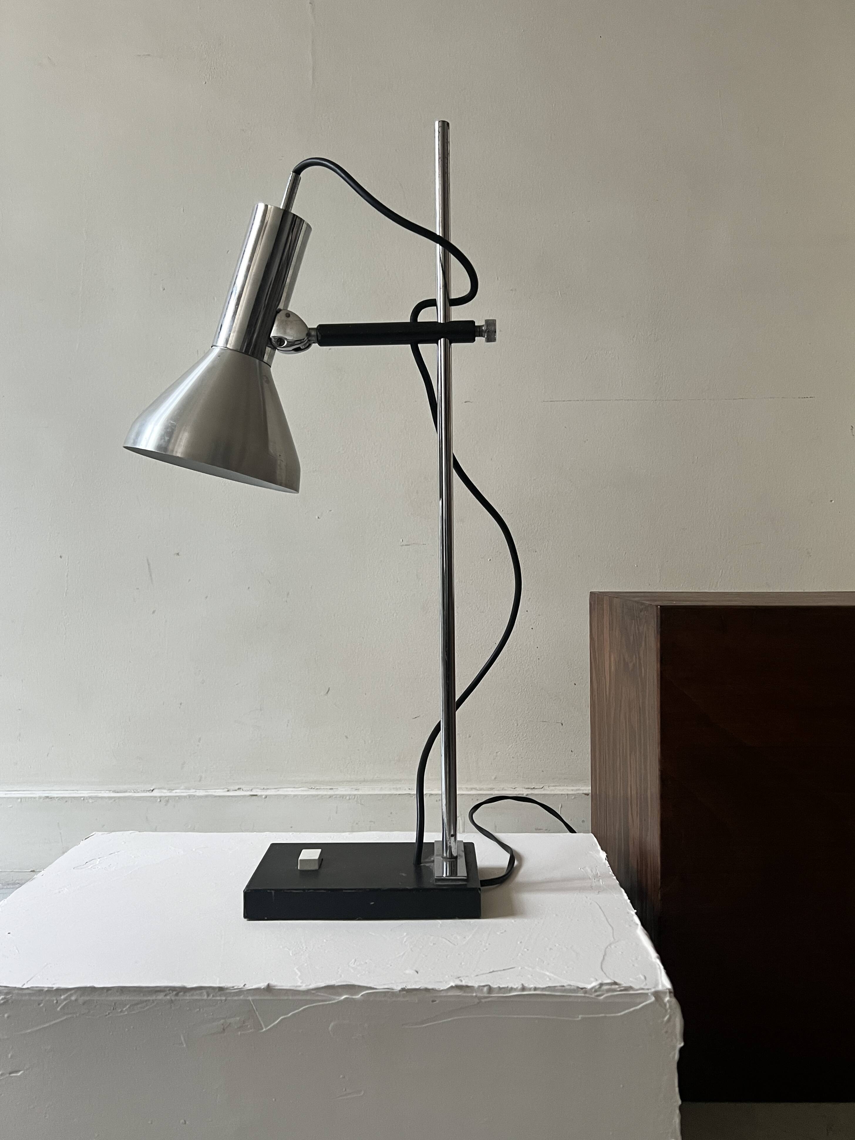 Articulated desk lamp in chrome metal, Lita France 1970