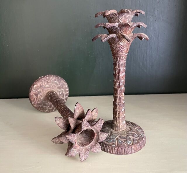 Pair of iron candle holders