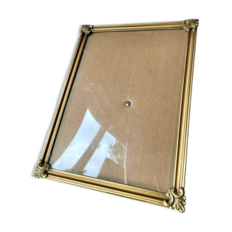 Cadre photo vintage en métal doré 25,5 cm x 23 cm verre convexe