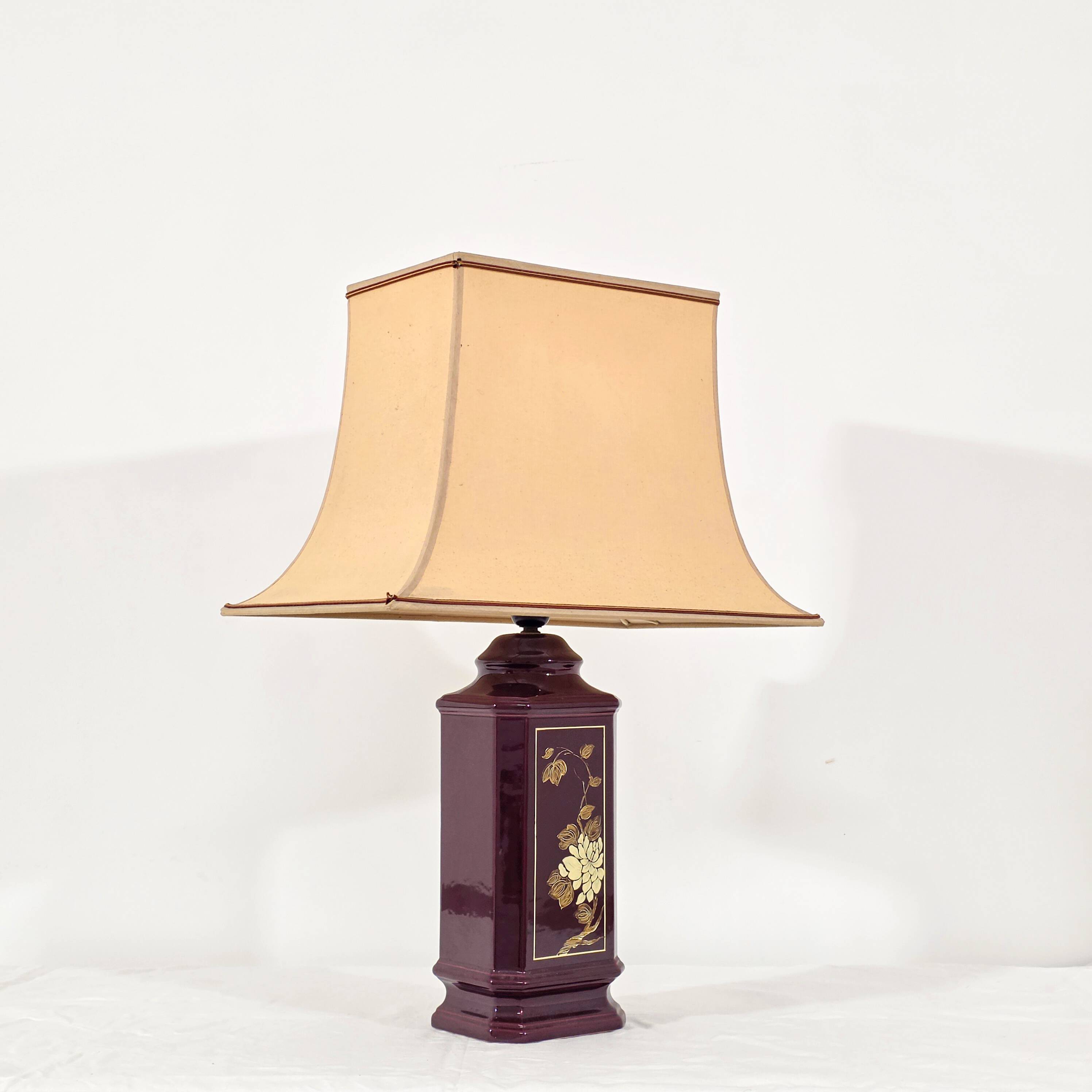 Glazed ceramic lamp with fabric shade, 1970s