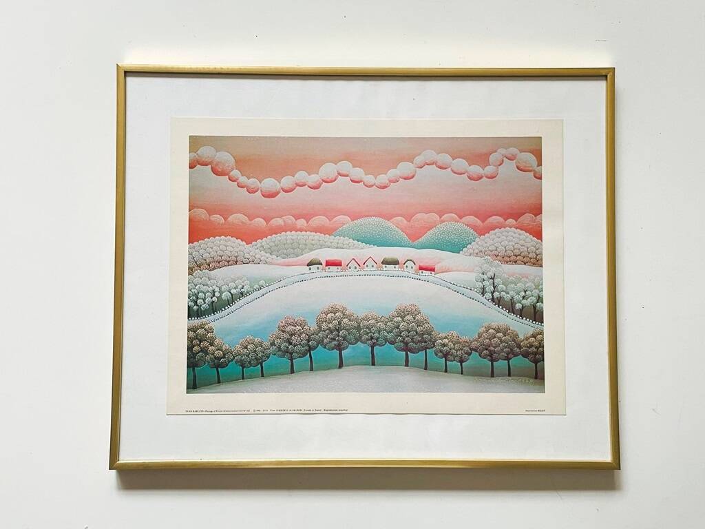 Art print by I. Rabuzin: "Naïve Landscape" Vintage 70s
