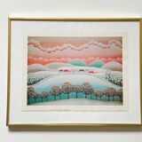 Art print by I. Rabuzin: "Naïve Landscape" Vintage 70s