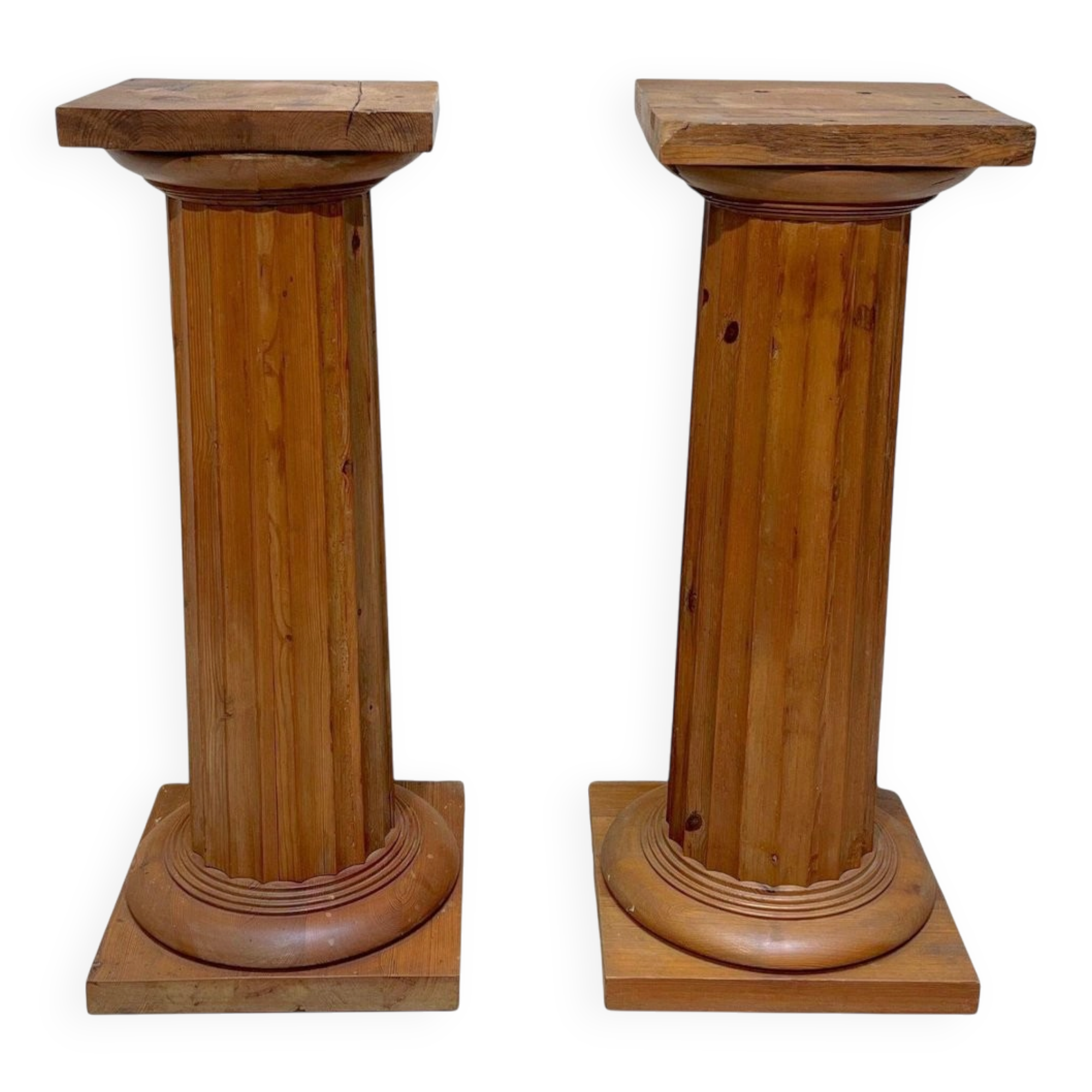 Large French Neoclassical Columns in Pine Wood, 1910, Set of 2