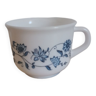 Grande tasse arcopal France Vintage motif fleurs bleue sérigraphiée