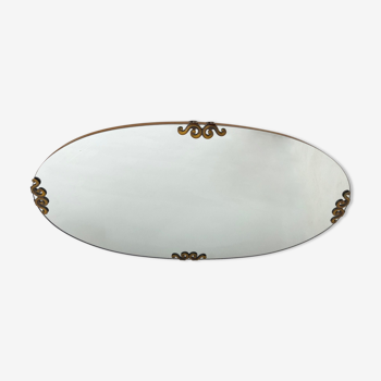 Vintage oval mirror with metal fittings,  1950's