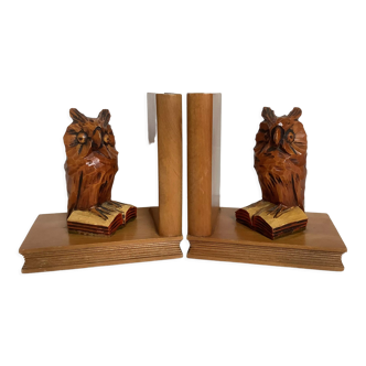 Pair of bookends owls wooden owls