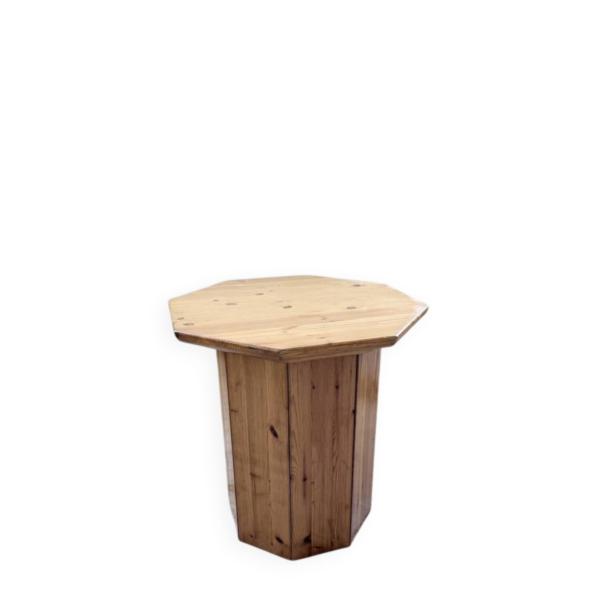 Hexagonal console table guéridon Regain pine 1970