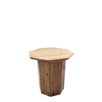 Hexagonal console table guéridon Regain pine 1970