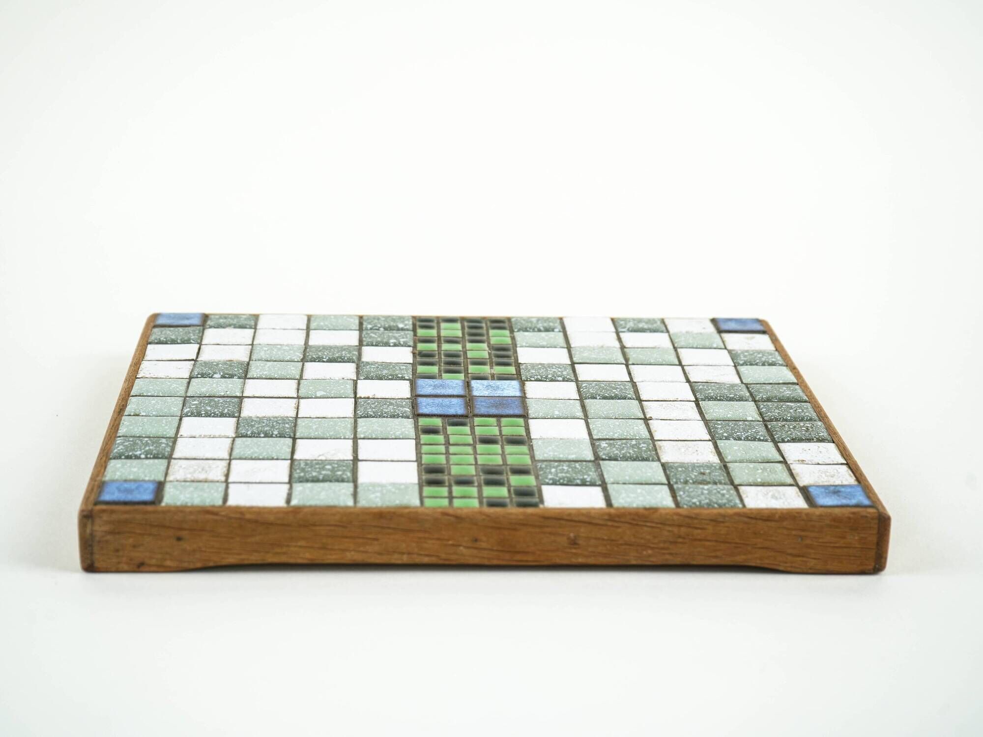 Mosaic tray with stoneware tiles in wooden frame, Bauhaus, 1970s