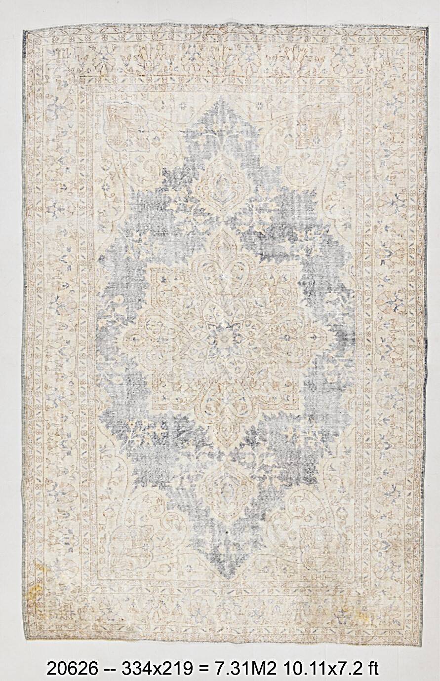 Vintage Light Blue & Cream Turkish Rug, Oriental Pattern Bedroom Carpet