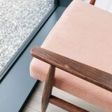 Vintage salmon red armchair, modern design by H.Lis