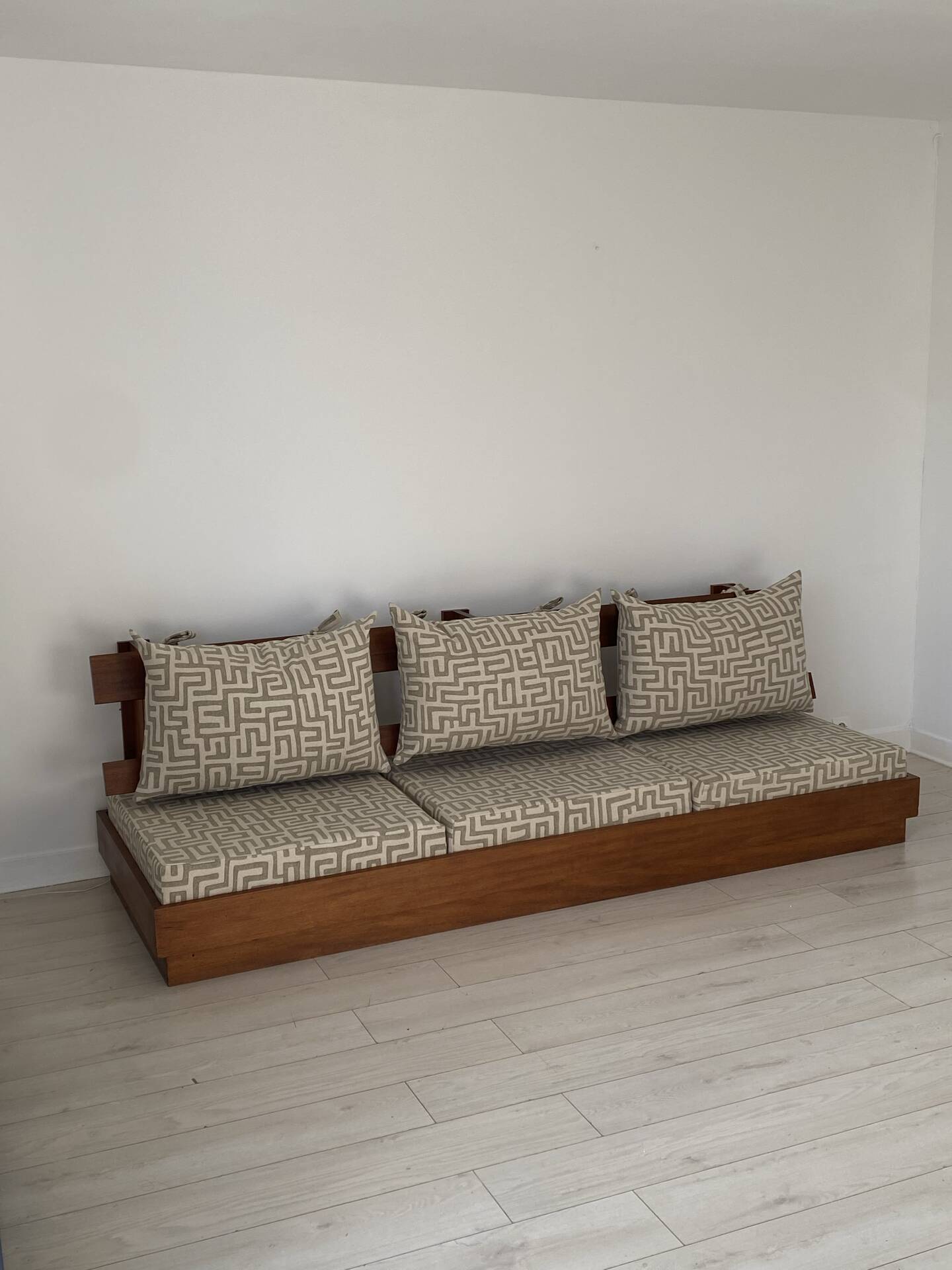1970s wooden wall bench