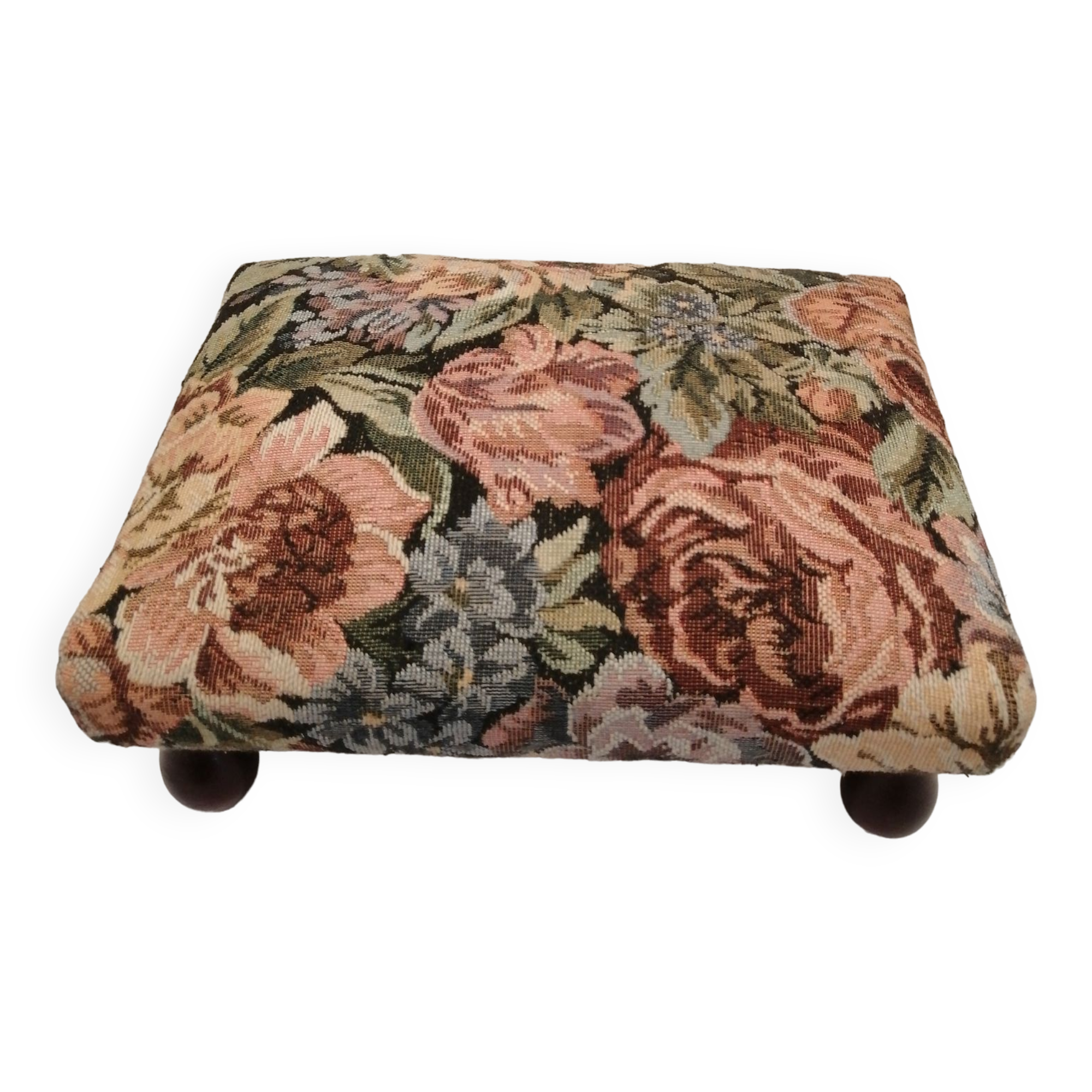 Vintage footrest in wood and fabric