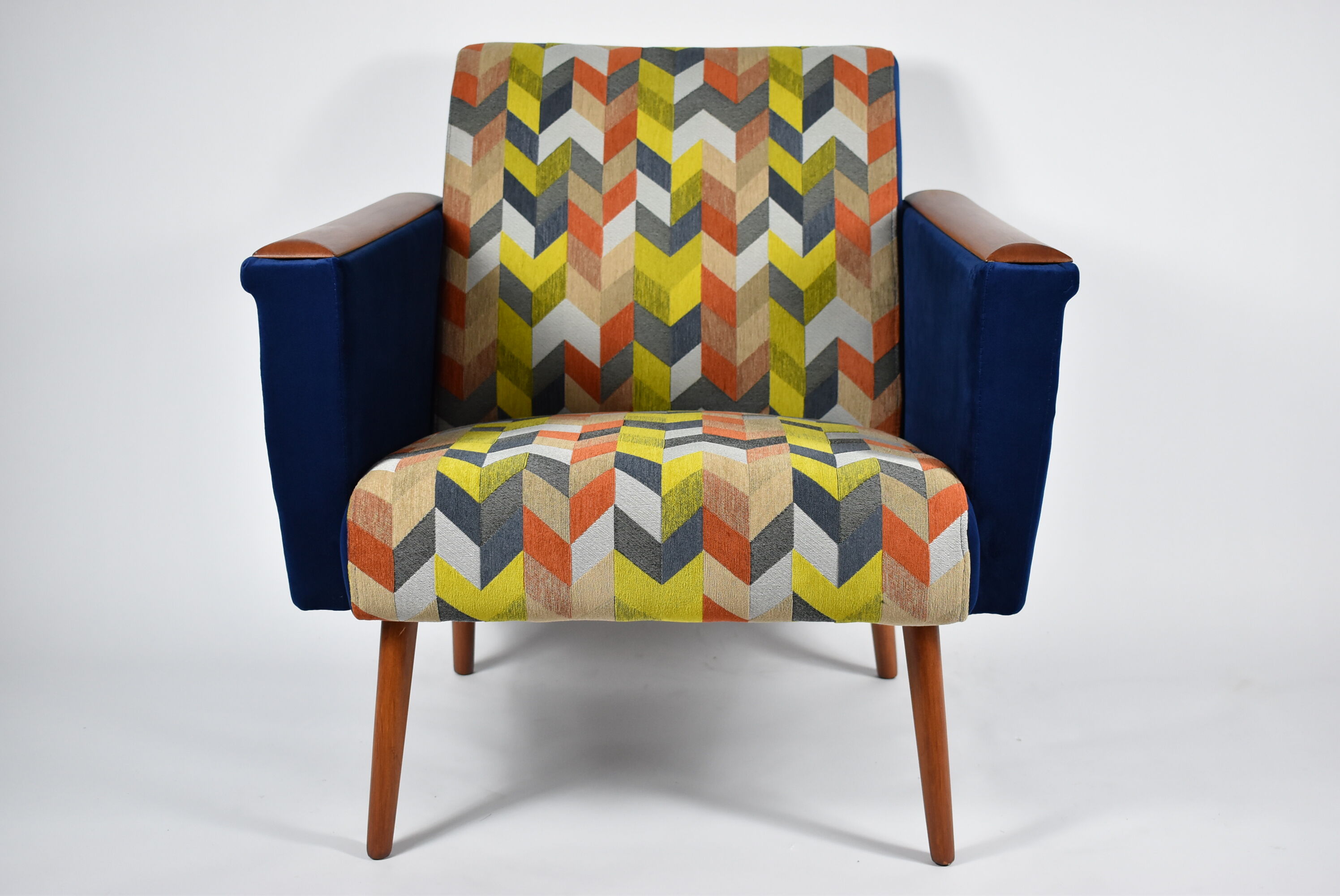 Mid-century armchair, 1960s, fully restored, blue velvet