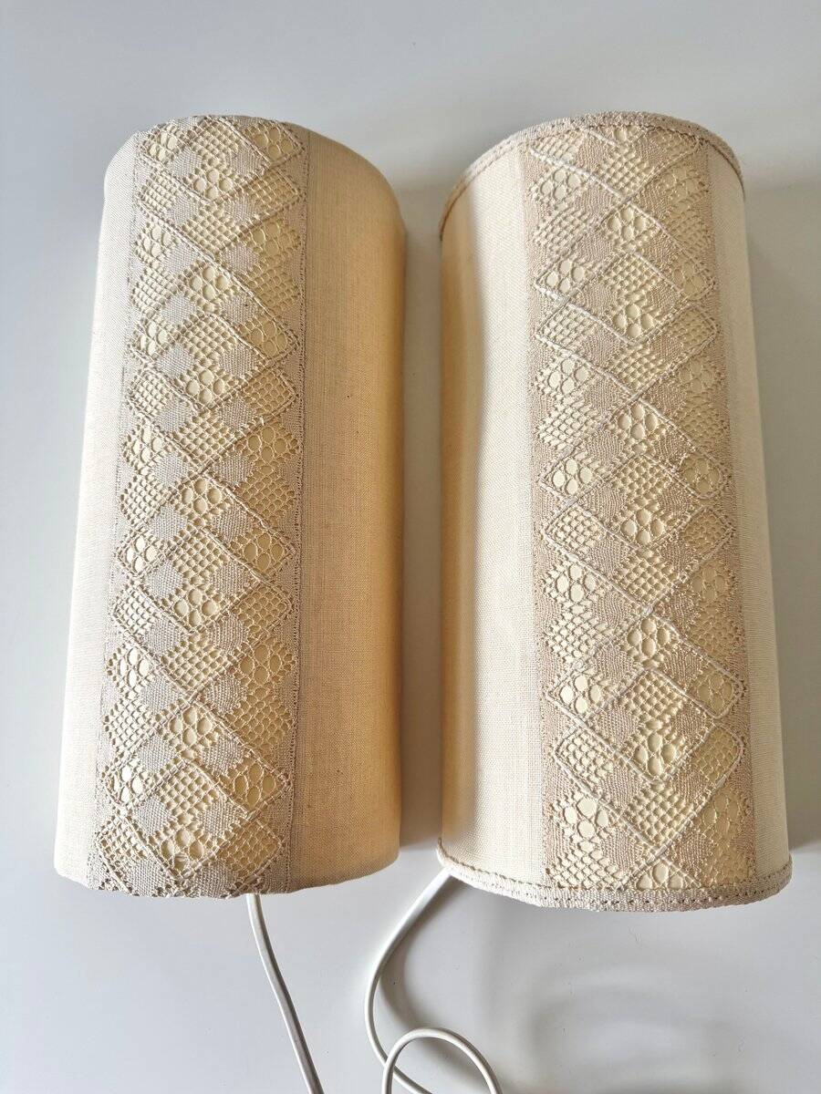 Vintage Swedish textile wall lamps, set of 2