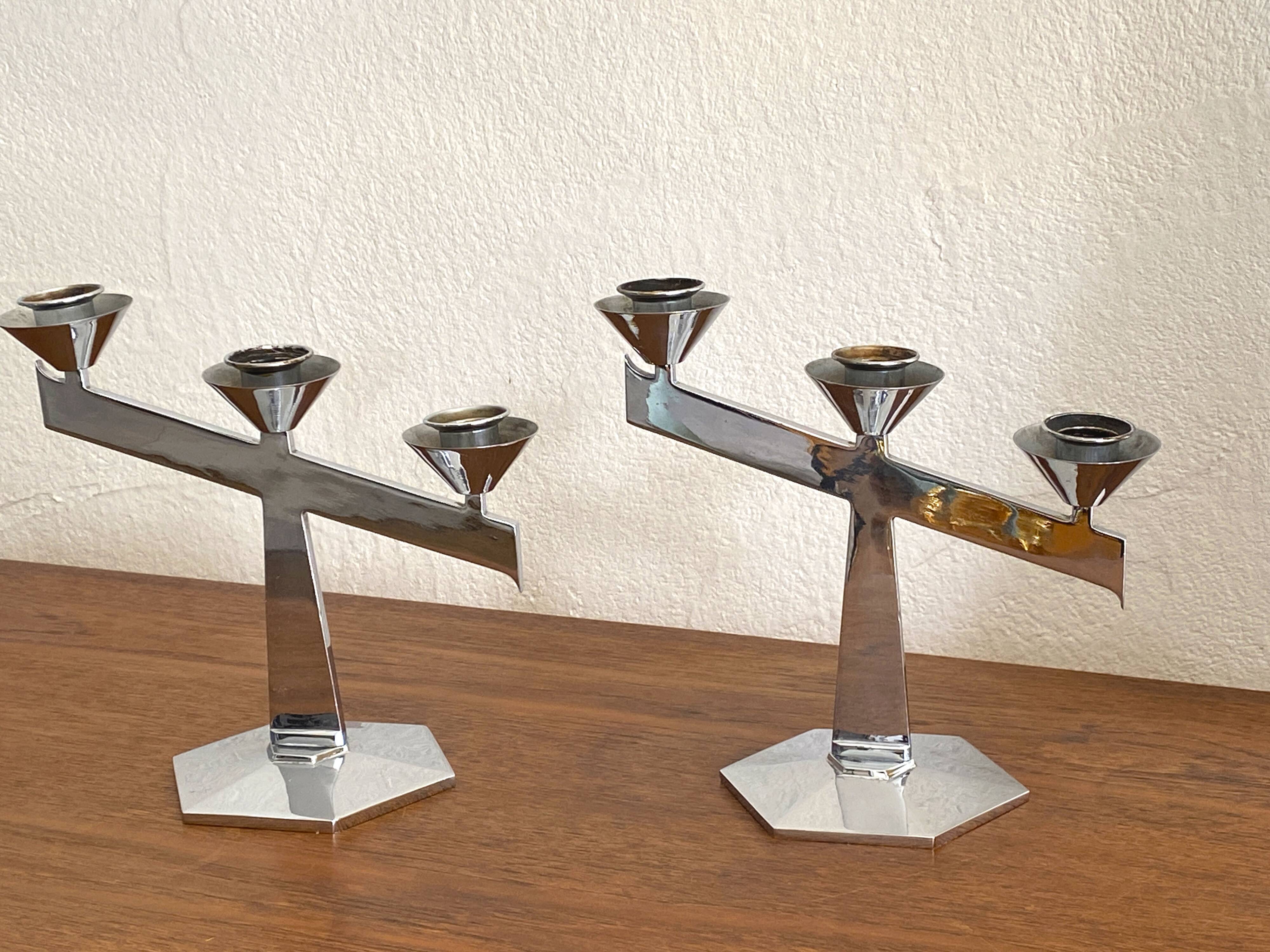 Pair of antique chrome candlesticks from the Art Deco period - in beautiful condition.