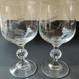 Set of 7 crystal stemmed glasses. Frosted wheat ear motifs. Art Deco