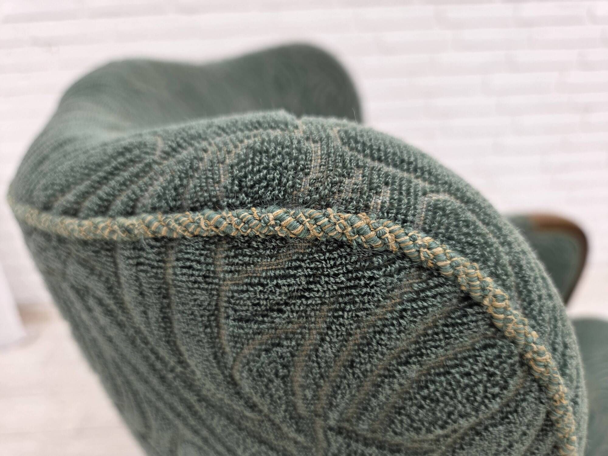 1960s, Danish armchair, green furniture velour, beech wood.