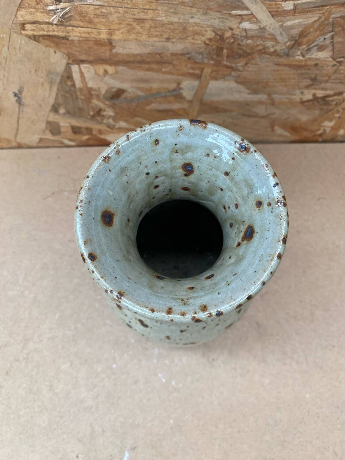 Old vase migeon la borne speckled beige stoneware vintage