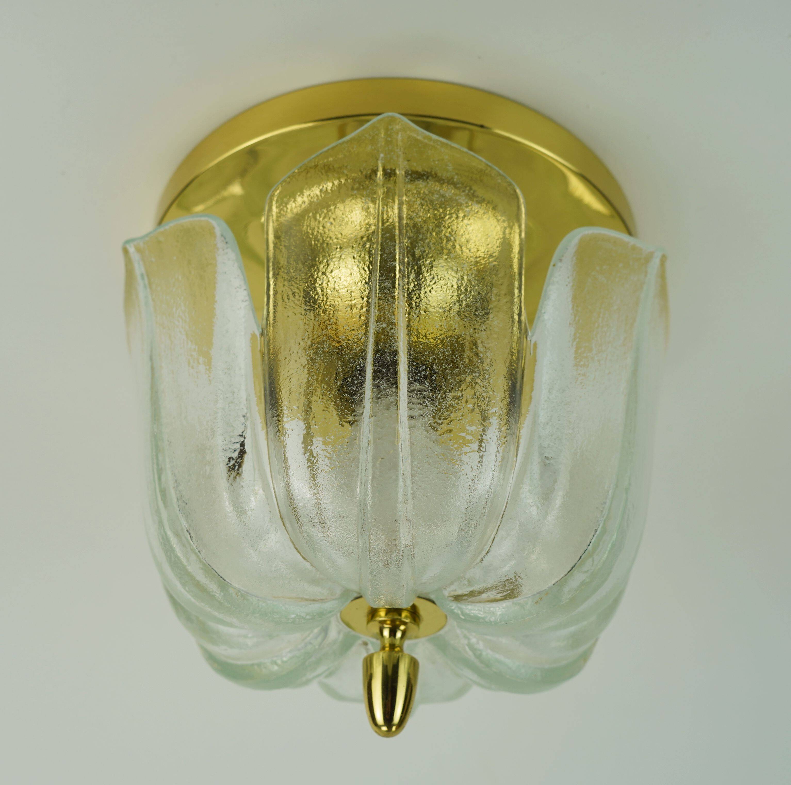 Limburg flush mount model a475 3031 flower-shaped glass shade and brass 70s