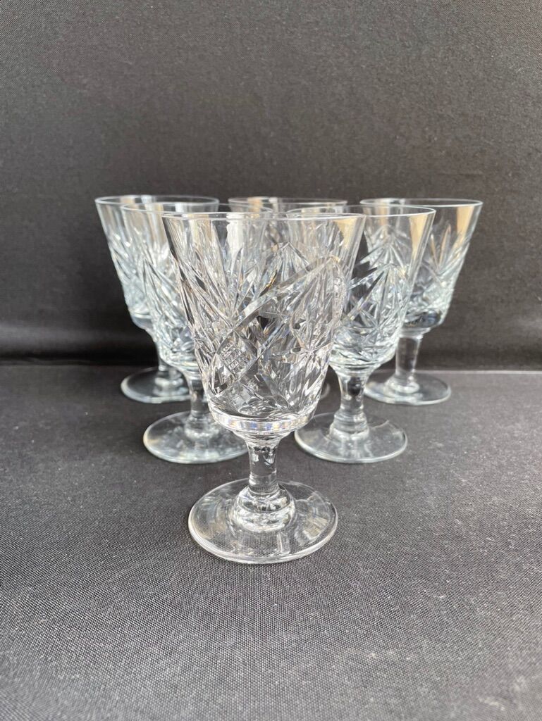 6 crystal wine glasses cut xxth