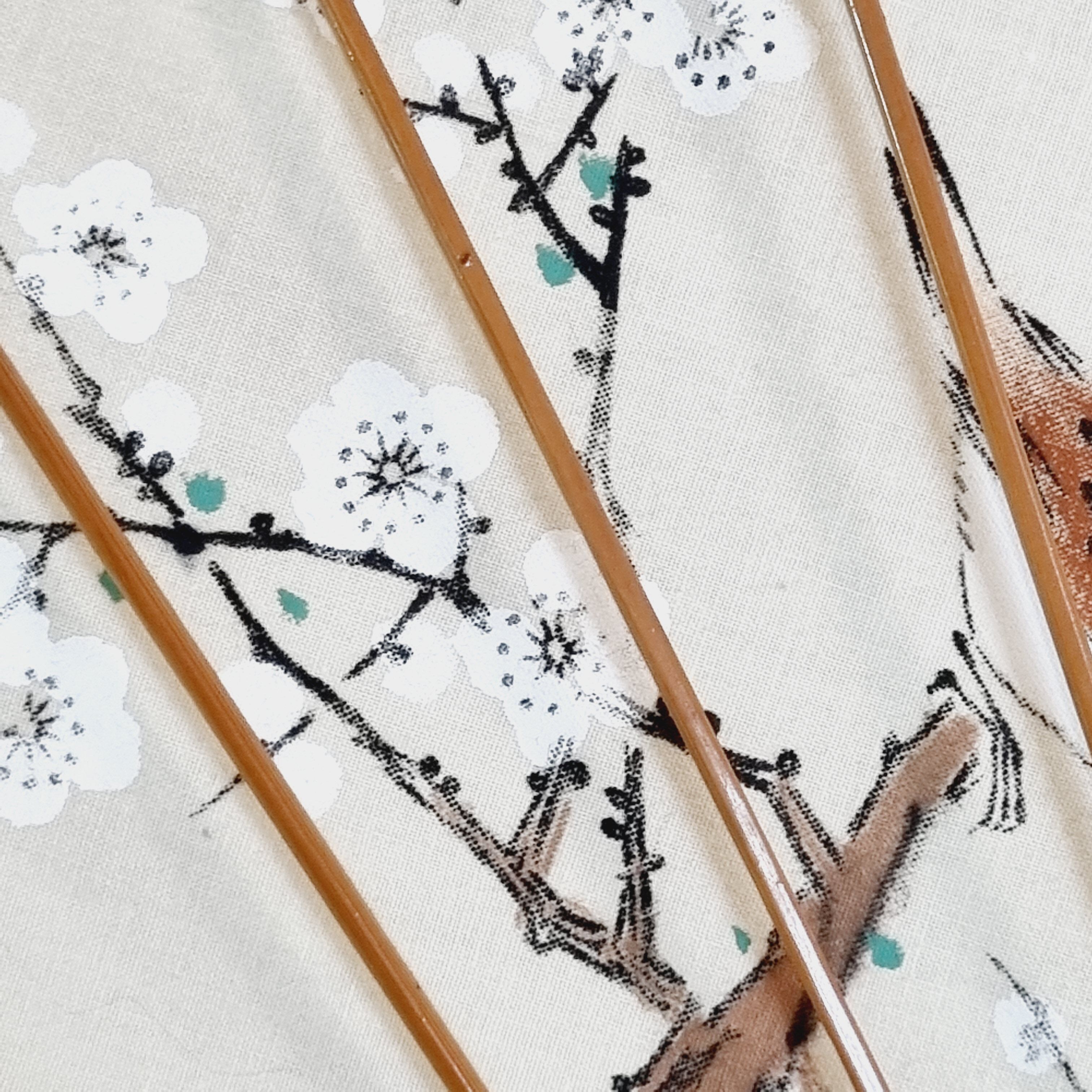 Fan hand painted fabric and bamboo