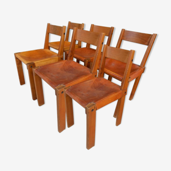 Ensemble de six chaises de salle à manger Pierre Chapo vers 1960