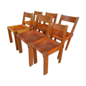 Set of six chairs dining Pierre Chapo around 1960