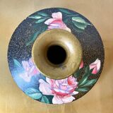 Painted terracotta vase signed with rose motifs, 1950s-1960s.