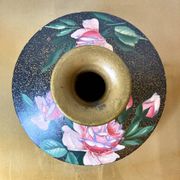 Painted terracotta vase signed with rose motifs, 1950s-1960s.