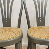 Set of 4 Vintage Gray Thonet Style Dining Chairs with Cane Seat