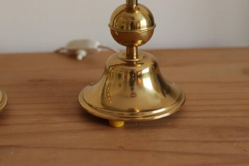 Pair of Vintage Swedish Table Lamps in Polished Brass, Signed Aneta