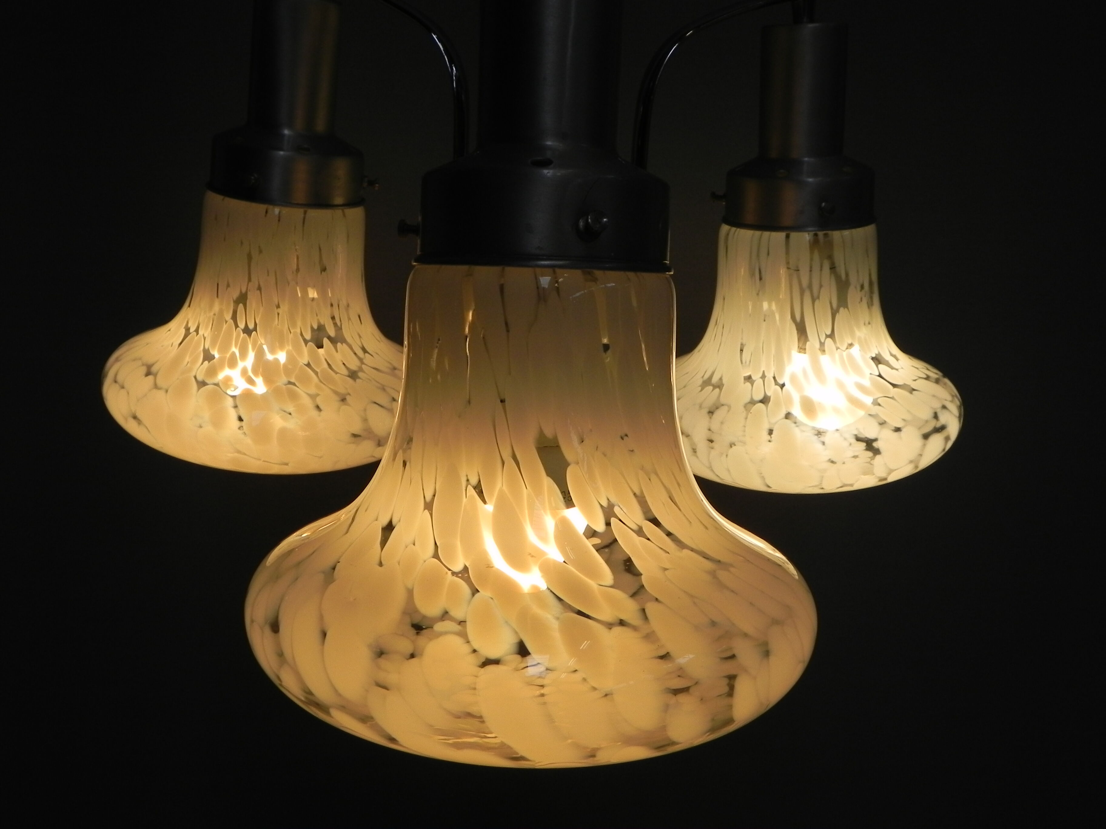 Vintage hanging lamp with 3 cloudy glass shades