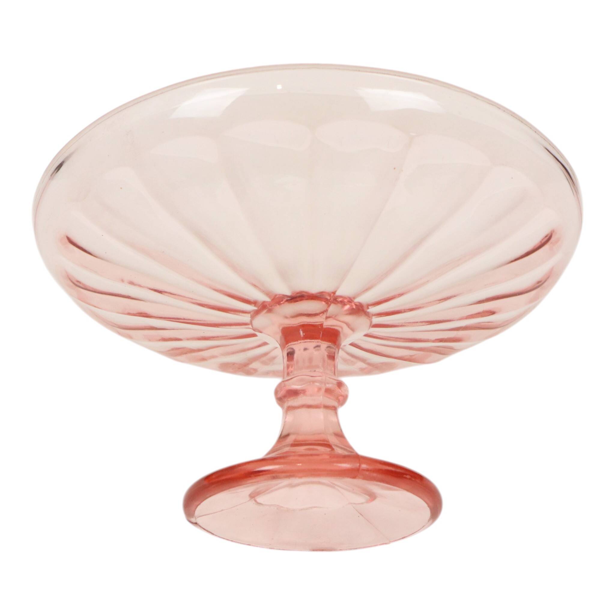 Bol à fruits haut Art Déco rose en verre dépression 28 cm